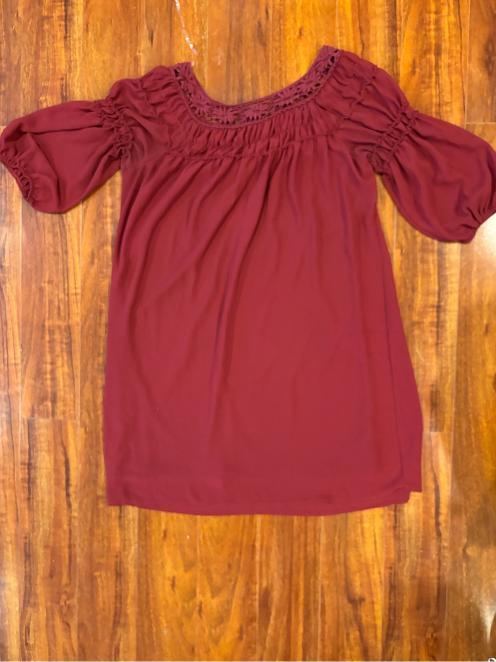 Boho Off-Shoulder Tunic Dress in Burgundy